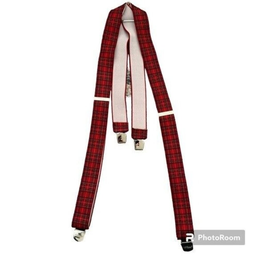 Tobby Red Plaid Pattern Suspenders Braces Austrian